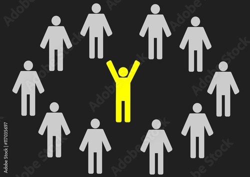 Networking and Recruitment - Selected yellow happy man on blackboard Business  technology  internet concept. 