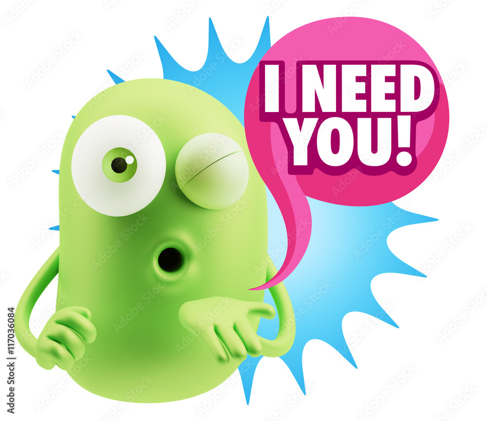 3d Rendering. Love Emoticon Face Blowing a Kiss saying I Need Yo 3d Rendering. Love Emoticon Face Blowing a Kiss saying I Need Yo
