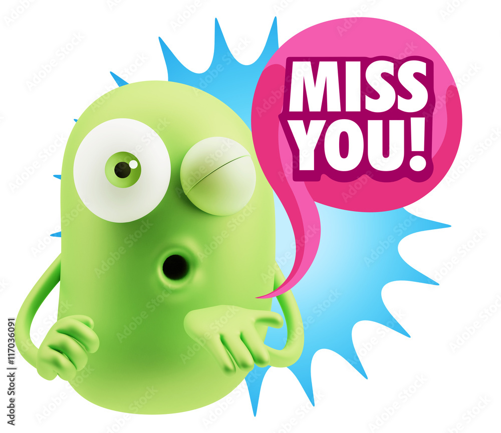 3d Rendering. Love Emoticon Face Blowing a Kiss saying Miss You 3d Rendering. Love Emoticon Face Blowing a Kiss saying Miss You