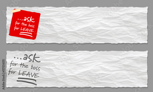 Set of two banners with crumpled paper and the words ask for the