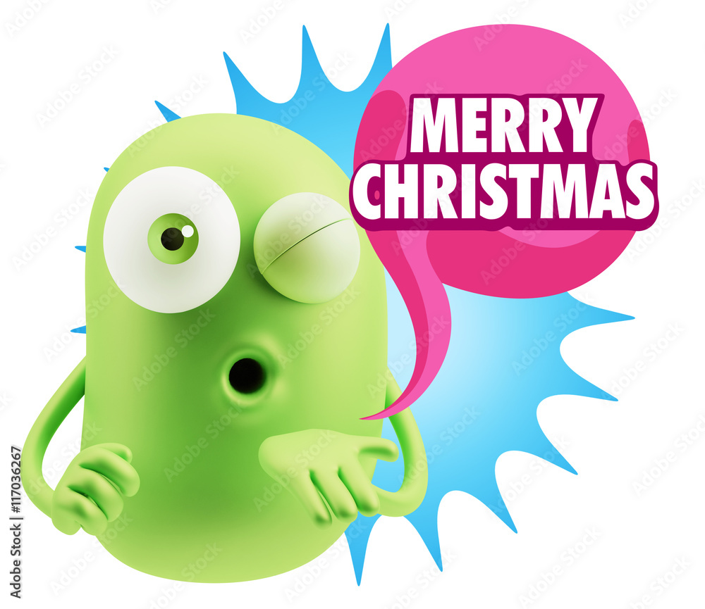 3d Rendering. Love Emoticon Face Blowing a Kiss saying Merry Chr 3d Rendering. Love Emoticon Face Blowing a Kiss saying Merry Chr