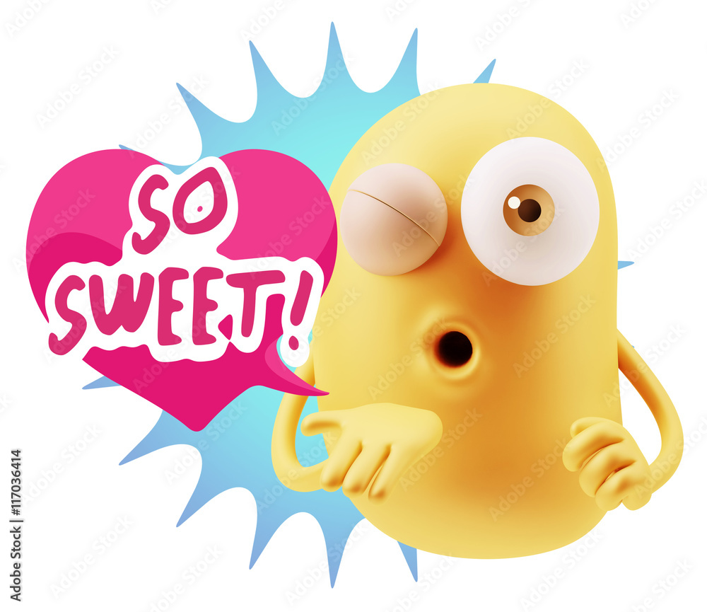 3d Rendering. Love Emoticon Face Blowing a Kiss saying So Sweet 3d Rendering. Love Emoticon Face Blowing a Kiss saying So Sweet