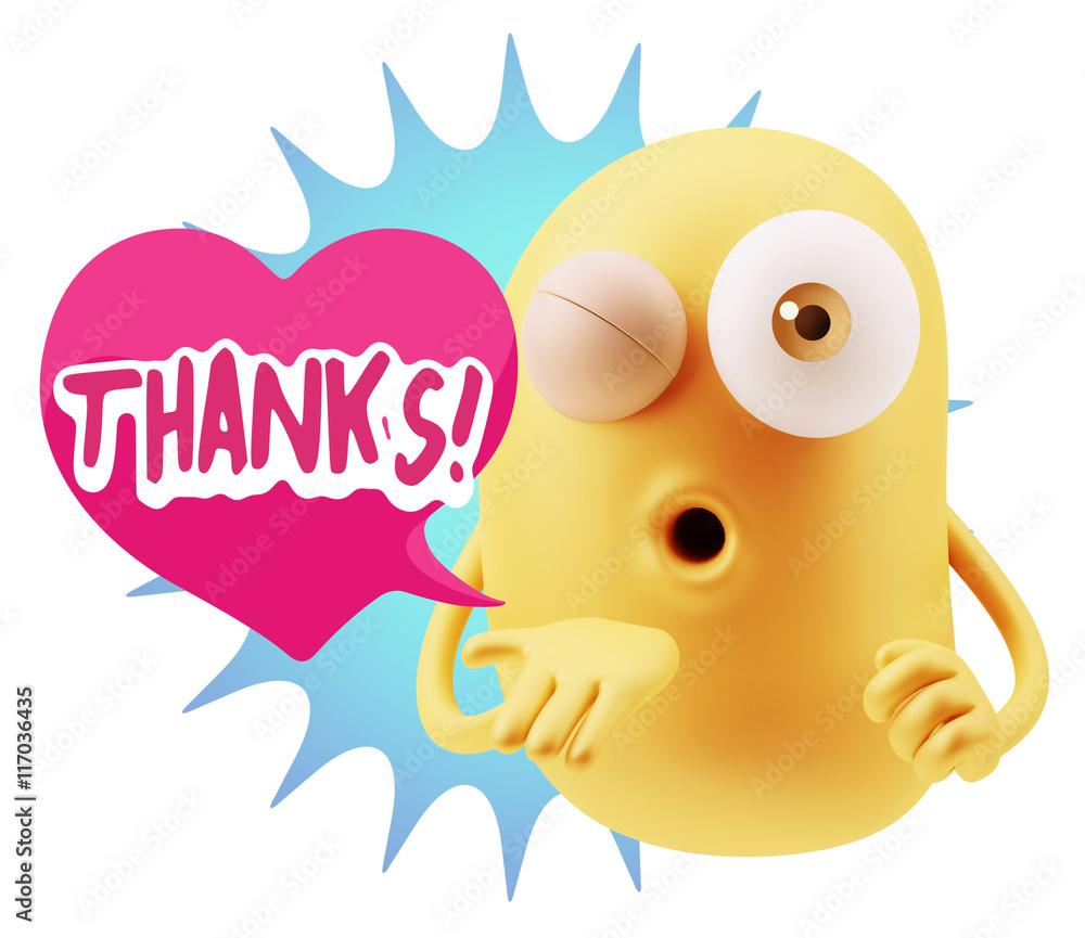 Obraz premium 3d Rendering. Love Emoticon Face Blowing a Kiss saying Thanks wi