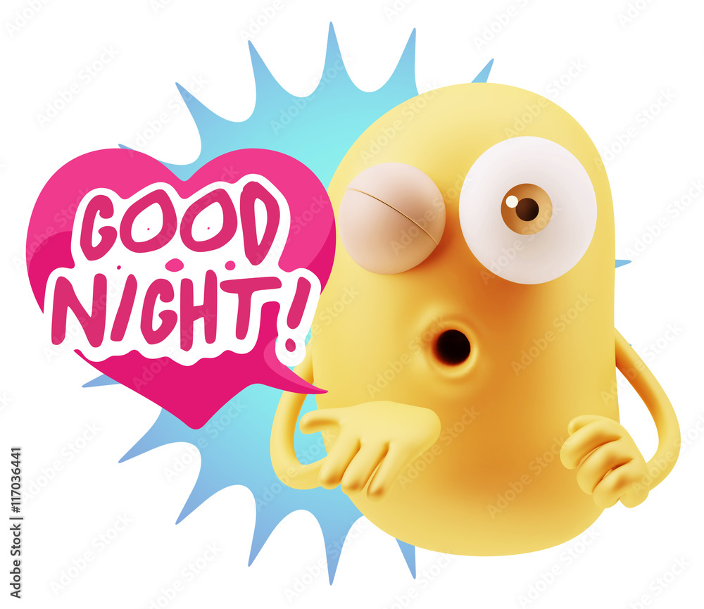 3d Rendering. Love Emoticon Face Blowing a Kiss saying Good Nigh 3d Rendering. Love Emoticon Face Blowing a Kiss saying Good Nigh