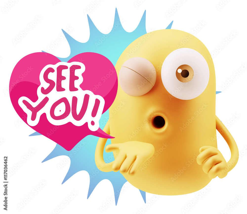 3d Rendering. Love Emoticon Face Blowing a Kiss saying See You w 3d Rendering. Love Emoticon Face Blowing a Kiss saying See You w