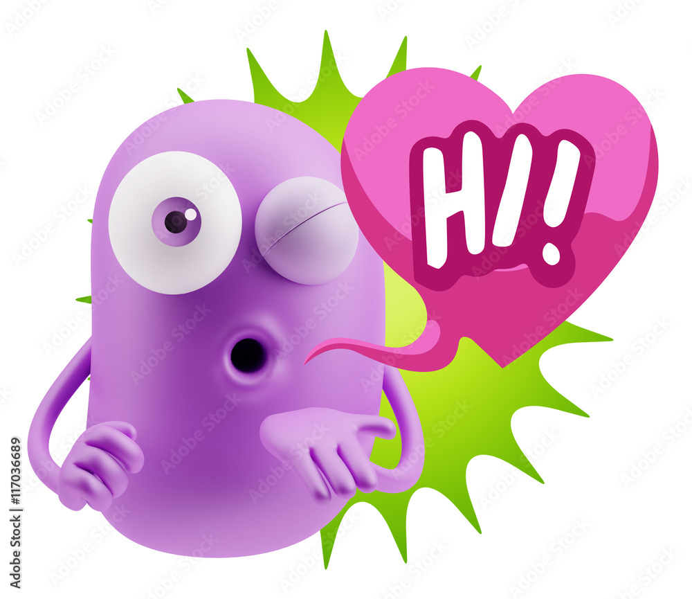 3d Rendering. Love Emoticon Face Blowing a Kiss saying Hi with C 3d Rendering. Love Emoticon Face Blowing a Kiss saying Hi with C