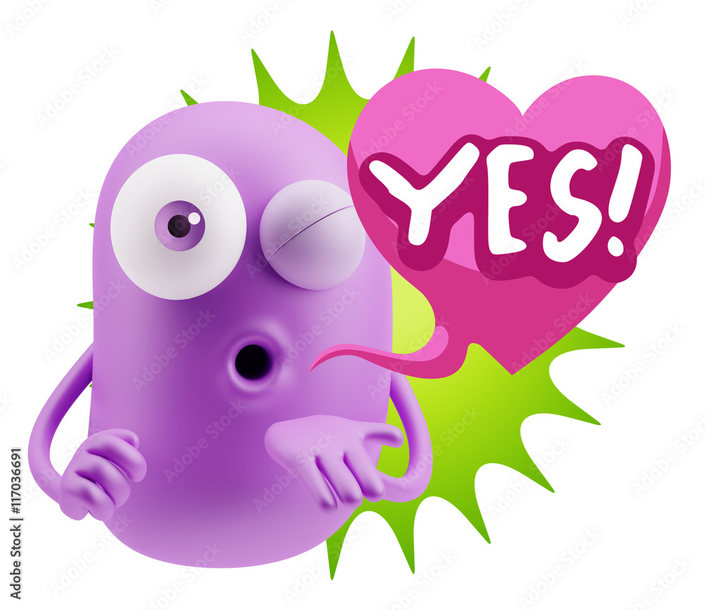 3d Rendering. Love Emoticon Face Blowing a Kiss saying Yes with 3d Rendering. Love Emoticon Face Blowing a Kiss saying Yes with