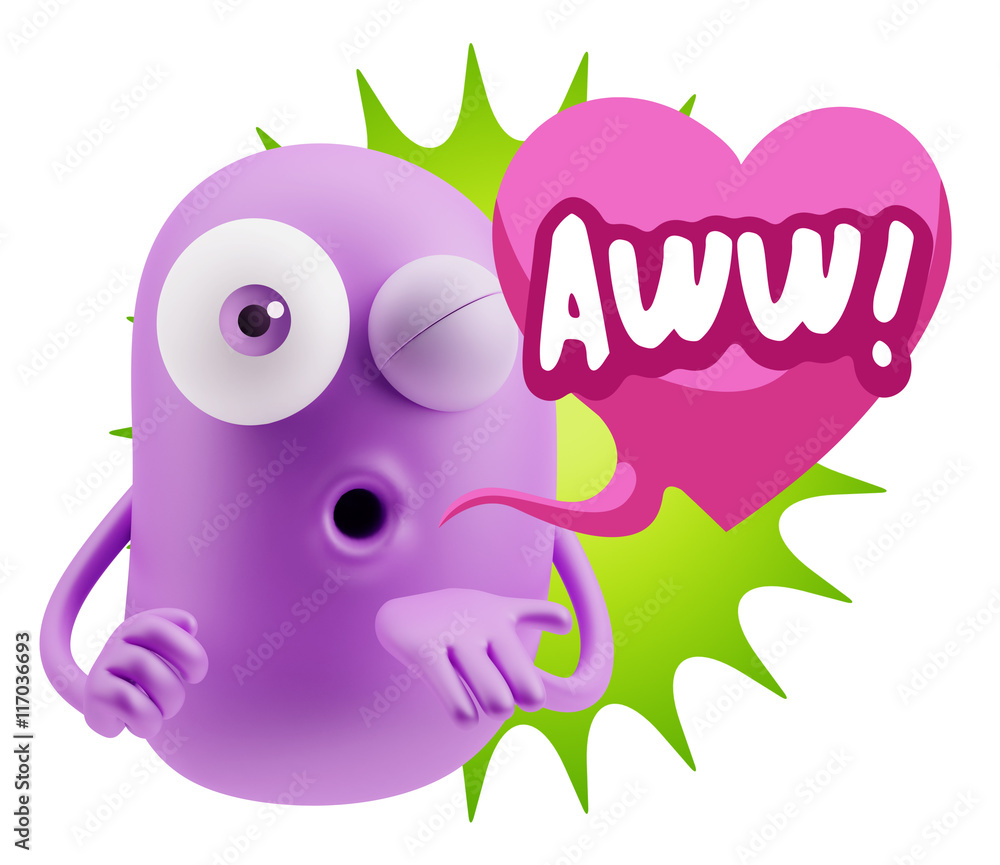 3d Rendering. Love Emoticon Face Blowing a Kiss saying Awww with 3d Rendering. Love Emoticon Face Blowing a Kiss saying Awww with