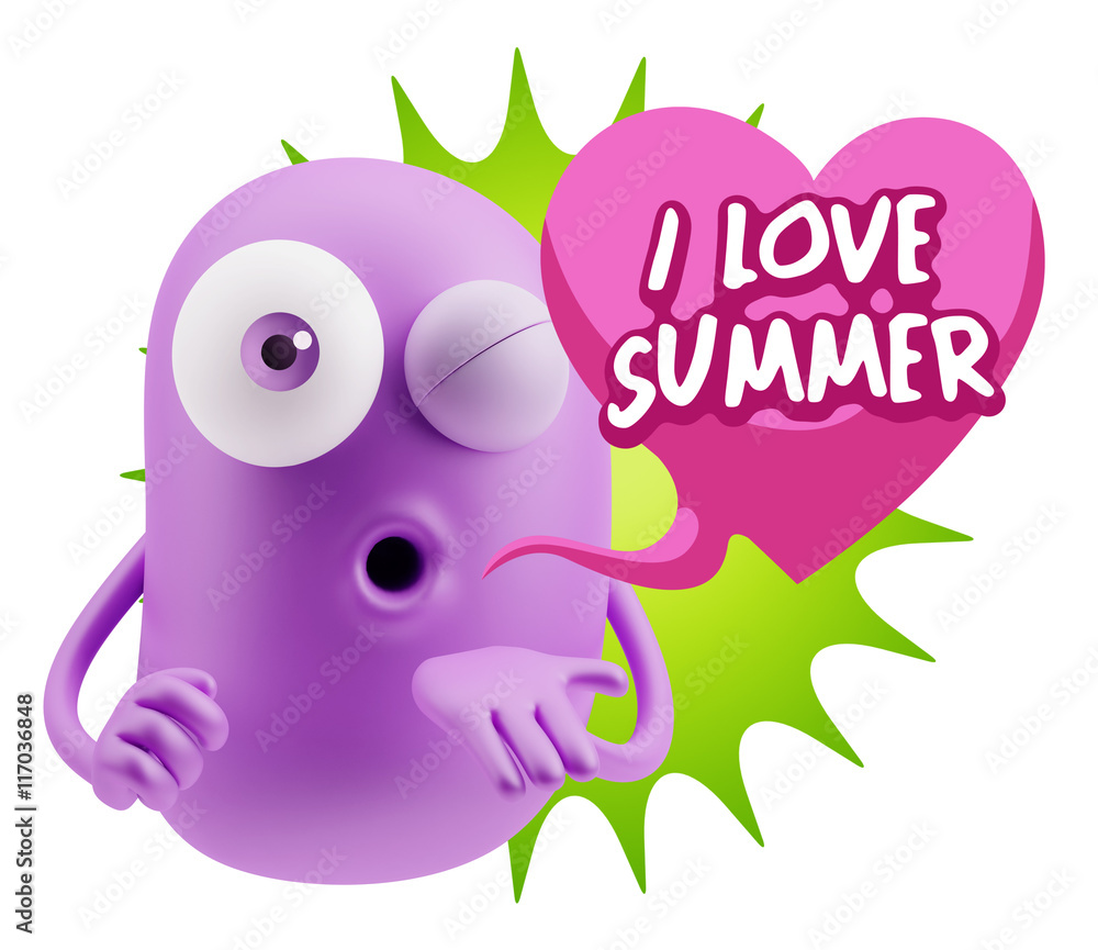 3d Rendering. Love Emoticon Face Blowing a Kiss saying I Love Su 3d Rendering. Love Emoticon Face Blowing a Kiss saying I Love Su