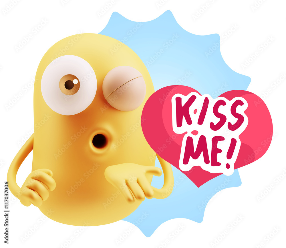 3d Rendering. Love Emoticon Face Blowing a Kiss saying Kiss Me w 3d Rendering. Love Emoticon Face Blowing a Kiss saying Kiss Me w