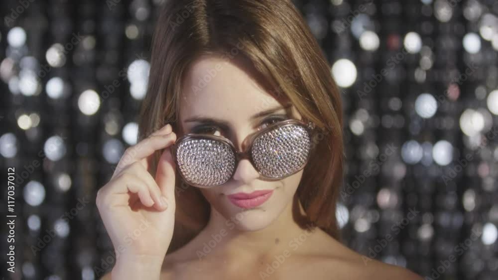 sexy disco woman with silver diamond sunglasses sexy disco woman with silver diamond sunglasses