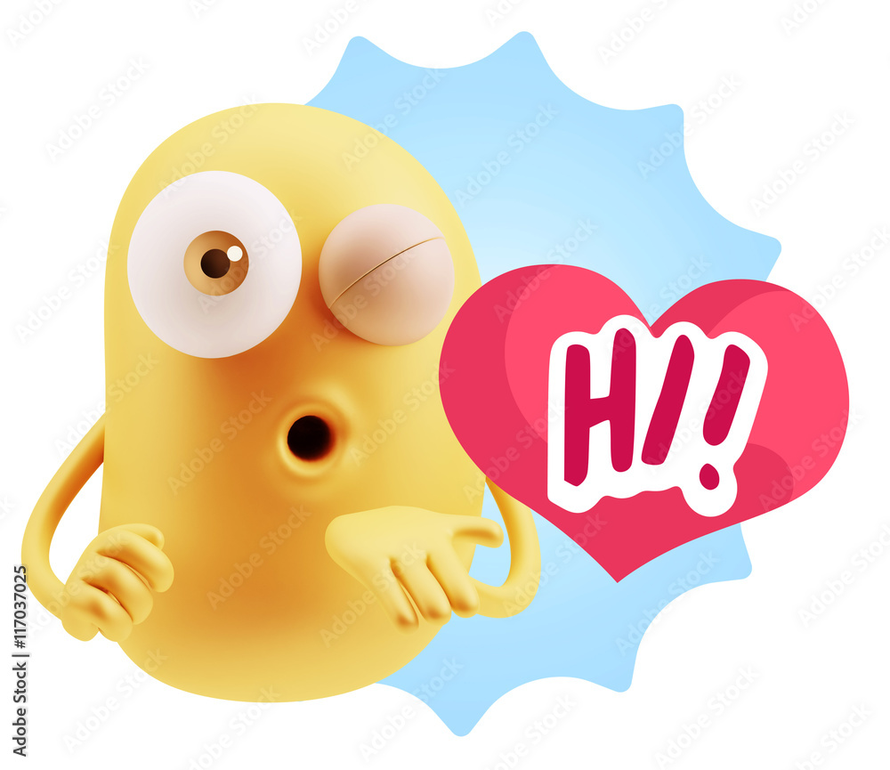 3d Rendering. Love Emoticon Face Blowing a Kiss saying Hi with C 3d Rendering. Love Emoticon Face Blowing a Kiss saying Hi with C