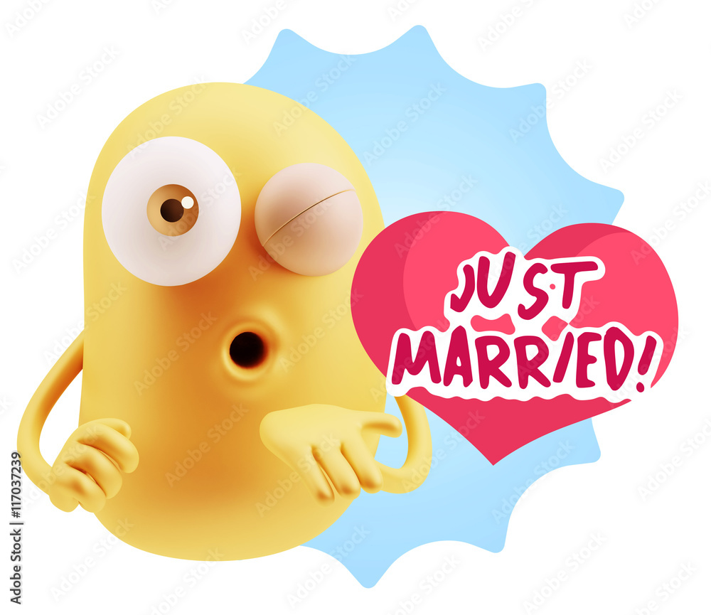 3d Rendering. Love Emoticon Face Blowing a Kiss saying Just Marr 3d Rendering. Love Emoticon Face Blowing a Kiss saying Just Marr