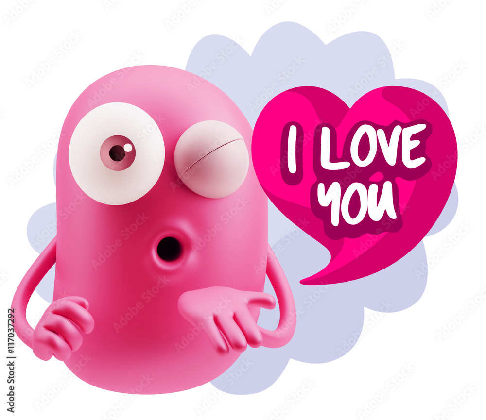 3d Rendering. Love Emoticon Face Blowing a Kiss saying I Love Yo 3d Rendering. Love Emoticon Face Blowing a Kiss saying I Love Yo