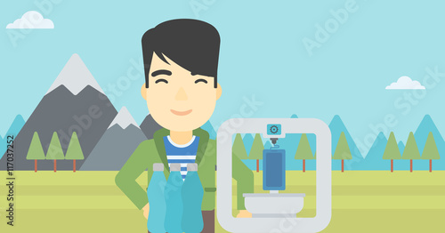 Man with three D printer vector illustration.