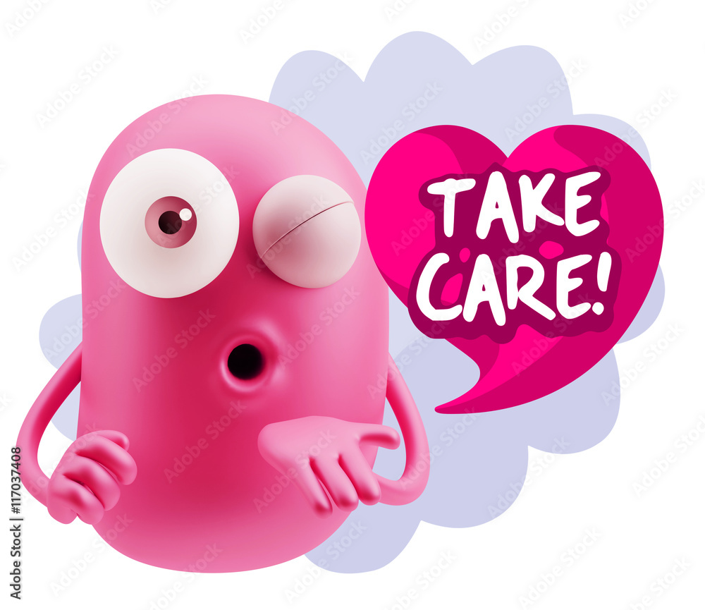 3d Rendering. Love Emoticon Face Blowing a Kiss saying Take Care 3d Rendering. Love Emoticon Face Blowing a Kiss saying Take Care