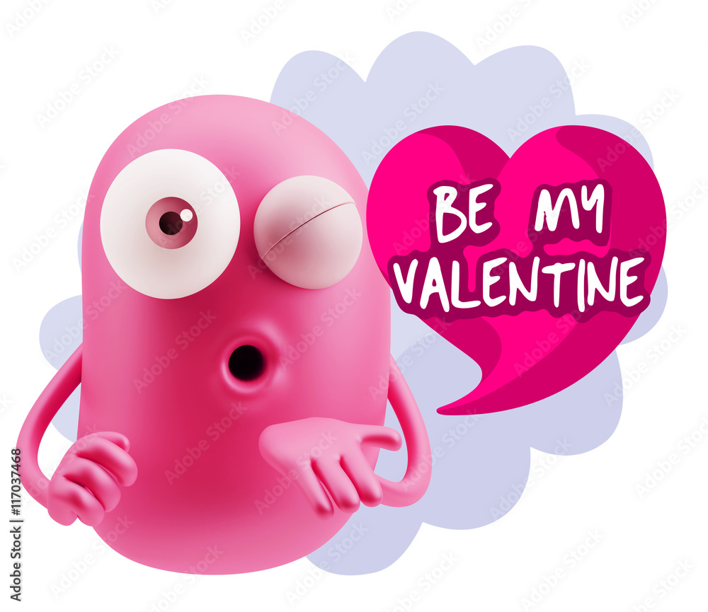 3d Rendering. Love Emoticon Face Blowing a Kiss saying Be My Val 3d Rendering. Love Emoticon Face Blowing a Kiss saying Be My Val