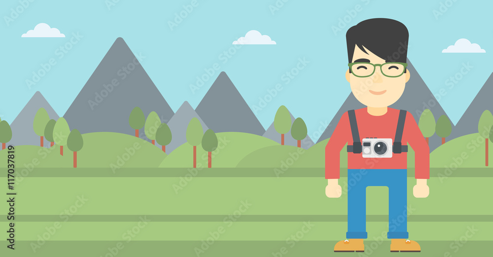 Man with camera on chest vector illustration. Man with camera on chest vector illustration.