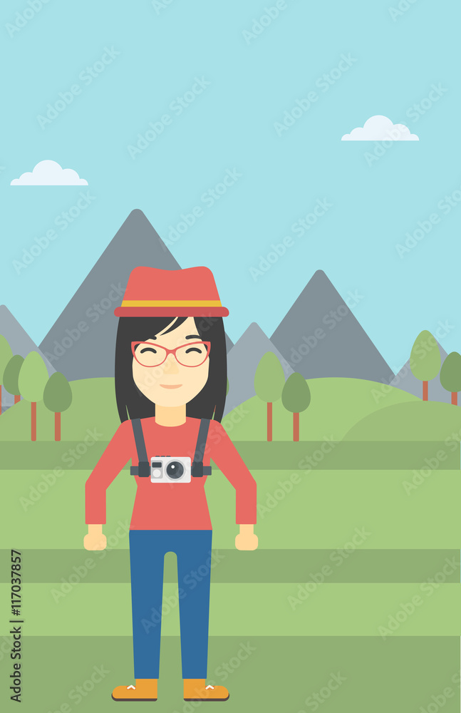 Woman with camera on chest vector illustration. Woman with camera on chest vector illustration.