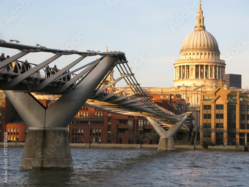  View of St Paul's Cathedral and Millennium Bridge, London, England, Great Britain