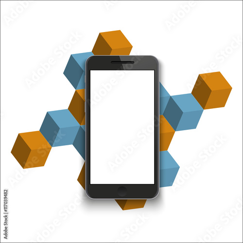 Vector modern smartphone on geometric background