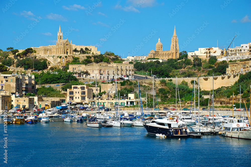 Harbor landscape on Gozo Island, Malta