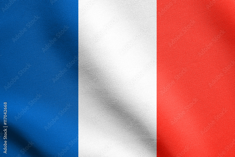 Flag of France waving in wind with fabric texture Flag of France waving in wind with fabric texture