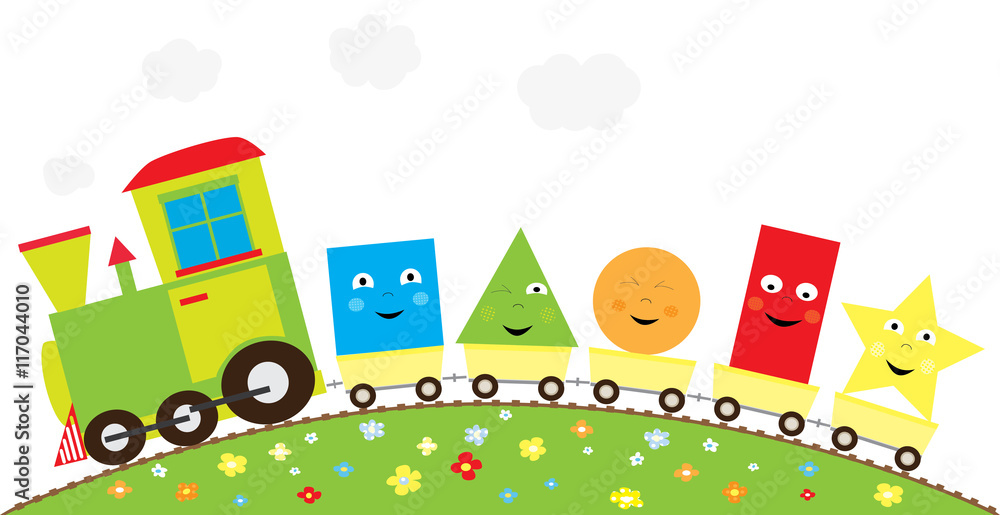 Cartoon educational train with basic shapes on white background/ vector illustration for children Stock Vector | Adobe Stock Cartoon educational train with basic shapes on white background/ vector illustration for children Stock Vector | Adobe Stock