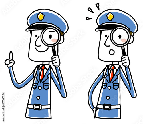 男性警備員：虫眼鏡
