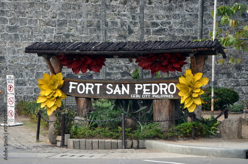 Entrance to Fort San Pedro in Cebu, Philippines. Signboard