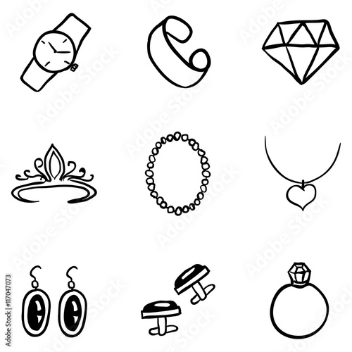 Vector Set of Black Doodle Jewelry Icons