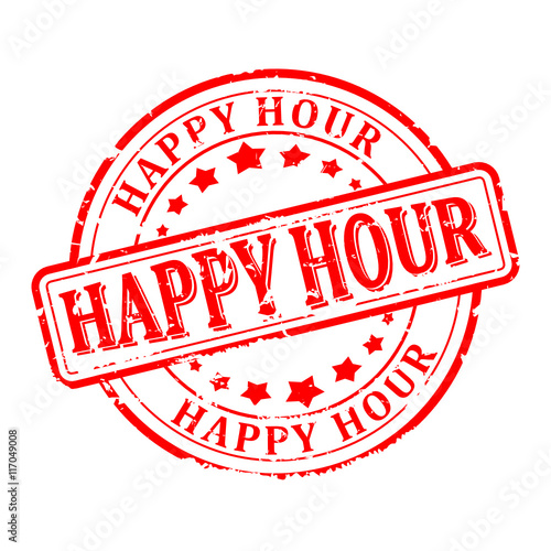 Scratched red round seal with the inscription - Happy hour - vector svg
