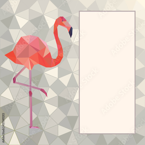 Greeting card template with pink flamingo