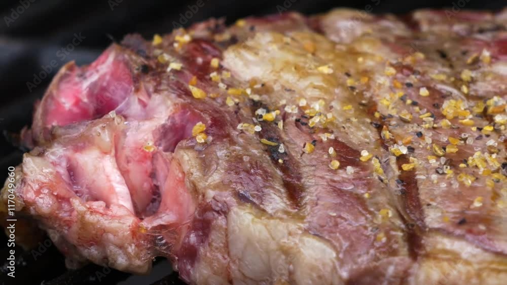 Close Up Pan of Rib Eye Steak Cooking with Grillmarks 4K Close Up Pan of Rib Eye Steak Cooking with Grillmarks 4K