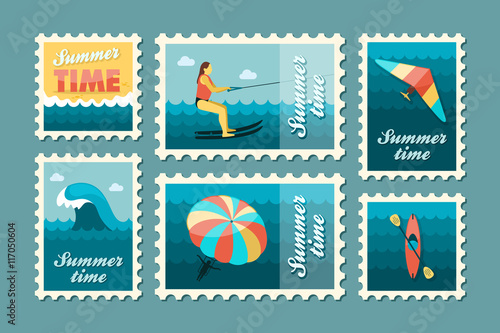 Extreme Water Sport stamp set. Summer. Vacation
