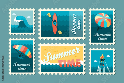 Extreme Water Sport stamp set. Summer. Vacation