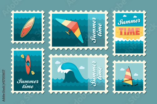 Extreme Water Sport stamp set. Summer. Vacation