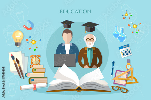 Education banner infographic professor and student learning