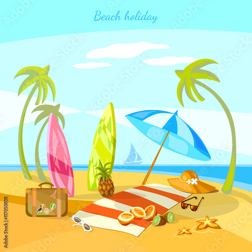 Sunset beach summer holiday scene tropical paradise