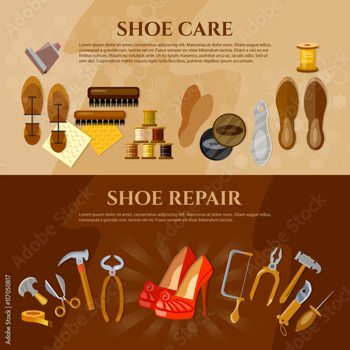 Cobbler banner shoe repair shoe care tools shoemaker workplace