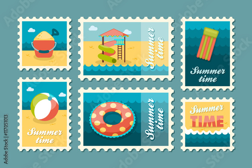 Beach entertainment stamp set. Summer. Vacation