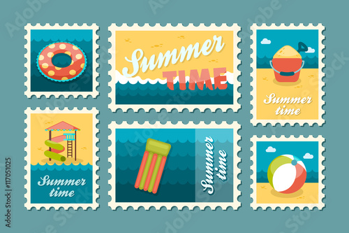 Beach entertainment stamp set. Summer. Vacation