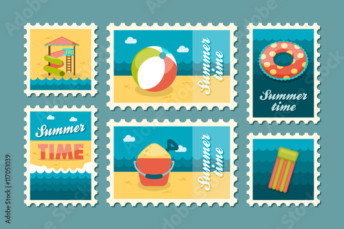 Beach entertainment stamp set. Summer. Vacation