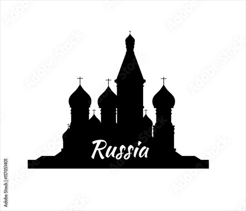 Welcome to Russia. Silhouette St. Basil's Cathedral on Red square - vector stock flat illustration. Landscape design.