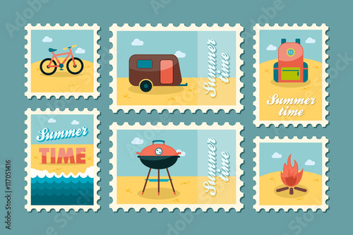 Summer camping stamp set. Holiday
