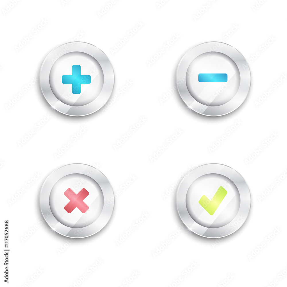 Yes no and plus minus buttons. Tick cross. round banners Yes no and plus minus buttons. Tick cross. round banners