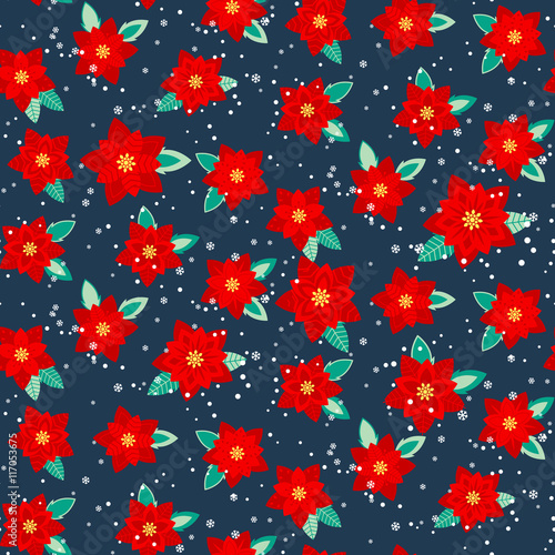 Seamless christmas pattern with poinsettia flowers