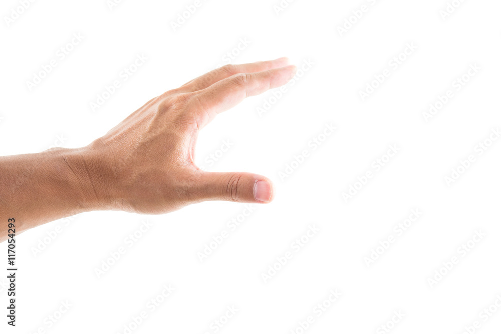 Hand grabbing on white background Hand grabbing on white background