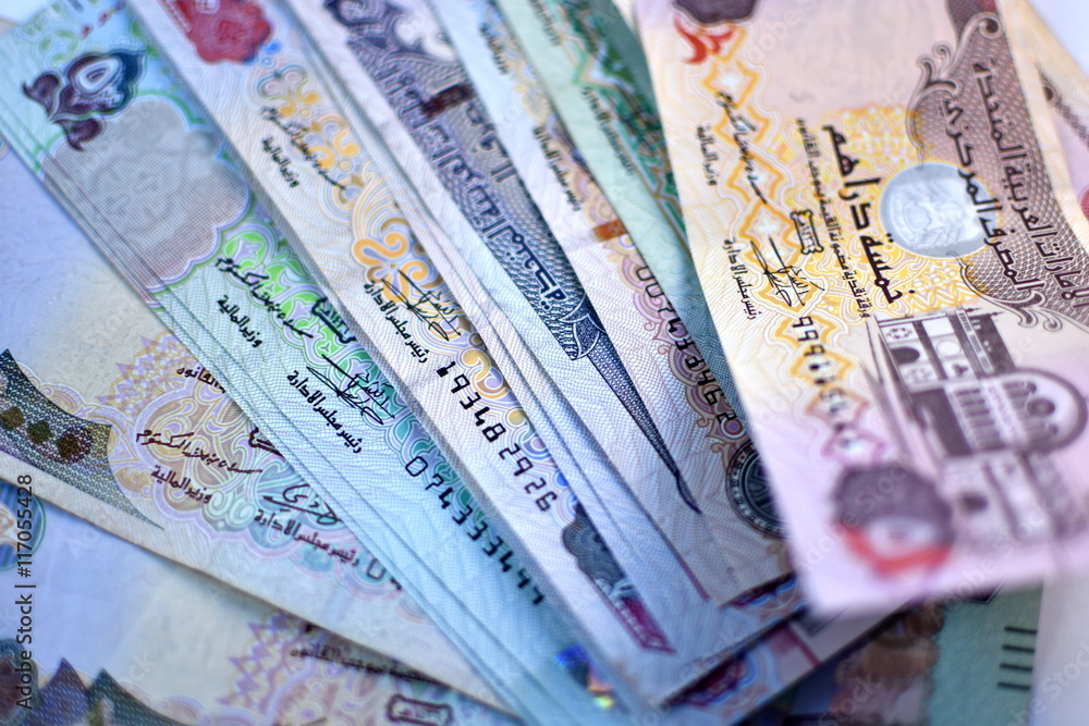 Close up Dirhams currency, United Arab Emirates Close up Dirhams currency, United Arab Emirates
