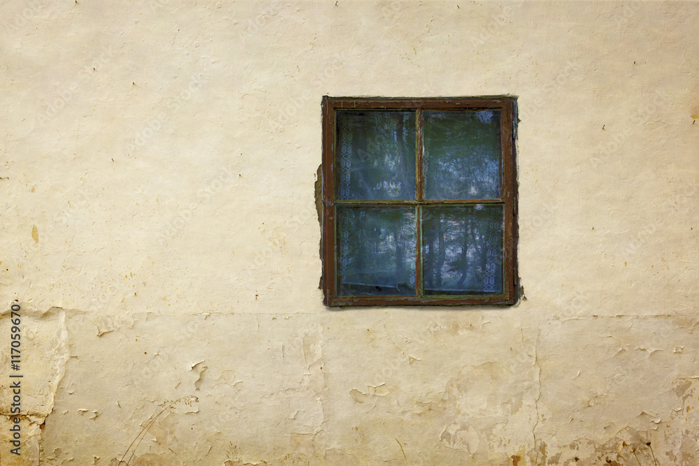 Fototapeta premium Old dirty window on old dirty wall